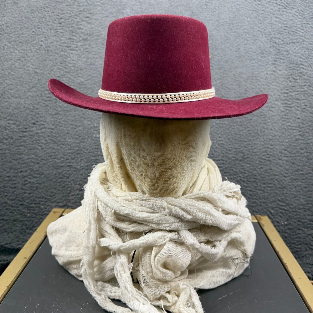 Vtg Kenny Rogers American Wear Millers Harness Burgundy Wool Fur Blend Hat 6 3/4